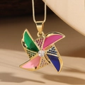 Colorful enamel windmill pendant necklace with gold plating and zircons for women - Windmill (XL2233)