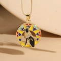 Golden Egyptian Bastet cat necklace with colorful enamel and zircon crystals - Egyptian Cat (XL2233)