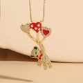 Golden bear pendant with red enamel heart balloons and sparkling white zircons - Bear Balloon (XL2233)