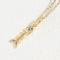 Gold fishbone necklace with multicolored zircon stones and 14K gold plated finish - Fishbone