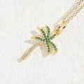 Tropical coconut tree pendant necklace in 14K gold plating with green and white zircons - Tree
