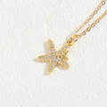 Starfish pendant necklace with cubic zirconia in 14K gold plated finish - Single Starfish