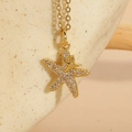 Starfish pendant necklace with 14K gold plating and sparkling zircon stones - Double Sea Star
