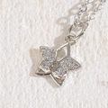 Silver star and butterfly pendant necklace with micro-set zircon stones in light luxury style - Star White Gold