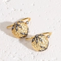 Vintage gold hammered earrings with black leaf pattern and sparkling zircon stones - White Zircon