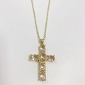 Collar colgante cruz bañado en oro con circonitas rosas y pequeños diamantes blancos - Champán