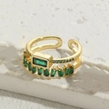 Lussuoso anello regolabile placcato oro 14K con zirconi quadrati verde smeraldo chic - Zircone Verde