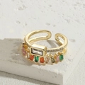 Anello dorato regolabile con pavé bianco e ciondoli rettangolari in zircone multicolore - Zirconia Trasparente Multicolore