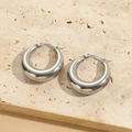 Chic silver polished thick hoop earrings in durable stainless steel with snap closure - Smooth Hollow Style (ES2173-Steel Color)