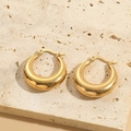 French vintage style chunky gold plated titanium hoop earrings with latch back closure - Smooth Hollow Style (ES2173-Gold Color)