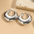 Polished silver chunky hoop earrings with a secure clasp in a minimalist style - Heart Hollow Style (ES2173-Steel Color)