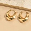 Elegant gold polished chunky U-shape hoop earrings with secure latch back closure - Teardrop Hollow Style (ES2173-Gold Color)
