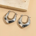 Elegant silver U-shaped hoop earrings in thick tapered stainless steel with a high polish - Teardrop Hollow Style (ES2173-Steel Color)