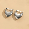 Polished silver heart-shaped hoop earrings in minimalist titanium steel for women - Bag Shape Style (ES2173-Steel Color)