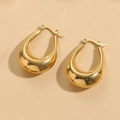 Elegant gold-finished teardrop U-shaped hoop earrings with a polished mirror effect - Oval Hollow Style (ES2173-Gold Color)