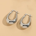 Elegant silver chunky water drop hoop earrings with a polished mirror finish surface - Oval Hollow Style (ES2173-Steel Color)