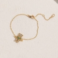 Elegantes 14K vergoldetes Armband mit glitzerndem Zirkon-Bären und grünem Herz-Anhänger - Grün