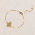 Bracelet élégant plaqué or 14K avec breloque ours sertie de zircons étincelants - Blanc