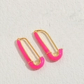 Pink enamel safety pin earrings with golden finish for minimalist fashion wear - Rose Red