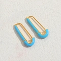 Creative safety pin earrings with sky blue enamel and golden metal finish - Blue
