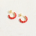 Elegant C-shaped bamboo stud earrings with red enamel and 14K gold plated finish - Red