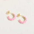Pink enamel C-shaped bamboo style earrings with 14K gold plated finish for women - Pink