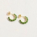 Bamboo-style C-shaped earrings in grass green enamel and 14K gold-plated finish - Green