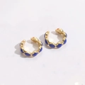 Goldene gewellte Ohrmanschetten mit blauer Emaille und ohne Piercing-Struktur - Blau