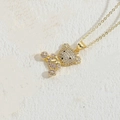 Pink and white zircon teddy bear pendant necklace in 14K gold-plated copper finish - White Zirconia Bear Necklace MA1-7