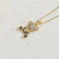 Golden 14K bear pendant necklace with white zircons and deep blue gemstones - Royal Blue Zirconia Bear Necklace MA1-7