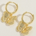 Exquisite 14K gold plated butterfly hoop earrings with detailed embossed wing texture - 14K Gold Style (ER9078)