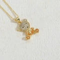 Teddy bear necklace with orange and white zircons in 14K gold plated copper - Orange Zirconia Bear Necklace MA1-7