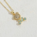 Charming bear pendant necklace in 14K gold plating with sky blue and clear zircon stones - Lake Blue Zirconia Bear Necklace MA1-7