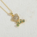 Charming bear pendant necklace in 14K gold plating with green gems and white zircons - Green Zirconia Bear Necklace MA1-7