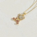 Luxurious gold-plated bear pendant necklace with pink and white zircon stone pavé - Rose Red Zirconia Bear Necklace MA1-7