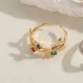 Adjustable gold branch ring with cat-eye zircons and red, blue, green stones - Flower Zirconia (JZ0291-5)