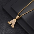 Luxury gold-plated rope chain necklace with iced-out cubic zirconia letter A pendant - Letter A / Rope Chain Necklace / Gold