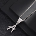 Hip hop silver letter A pendant necklace with pavé stones and rope chain design - Letter A (Silver) / 20inch Rope Chain