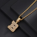 Golden cubic zirconia 26 alphabet letter pendant necklace with thick rope chain - Letter B / Rope Chain Necklace / Gold