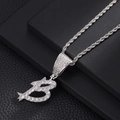 Hip hop silver tone cursive letter B pendant necklace with iced out crystals and rope chain - Letter B (Silver) / 20inch Rope Chain