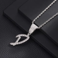 Macro shot of silver letter D pendant with cubic zirconia on a twisted rope chain - Letter D (Silver) / 20inch Rope Chain