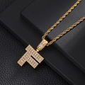 Detailed macro view of gold-plated letter F pendant with glittering cubic zirconia stones - Letter F / Rope Chain Necklace / Gold