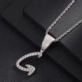 Macro-opname van de zilveren touwketting met sprankelende zirkonia stenen in hiphopstijl - Letter G (Zilver) / 20 inch Touwketting