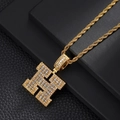 Macro view of gold plated necklace featuring a large iced out H letter pendant with zircons - Letter H / Rope Chain Necklace / Gold