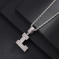 Détail du pendentif lettre L en argent avec zircone cubique et chaîne corde - Argent (Style L)