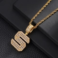 Close-up of iced out gold plated letter S pendant necklace with shimmering cubic zirconia - Letter S / Rope Chain Necklace / Gold