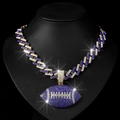 Detail of hip hop Cuban link chain with blue white rhinestones and rugby pendant - Gold Dark Blue Pendant And Cuban Chain