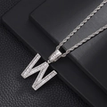 Hip hop silver plated W letter pendant with baguette zircon on thick rope chain - Letter W