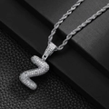 Hip hop iced out silver letter Z pendant necklace with sparkling zircon and rope chain - Letter Z (20inch Silver Rope Chain)