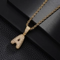 Iced out gold bubble letter A pendant with cubic zirconia and twisted rope chain - Letter A Style
